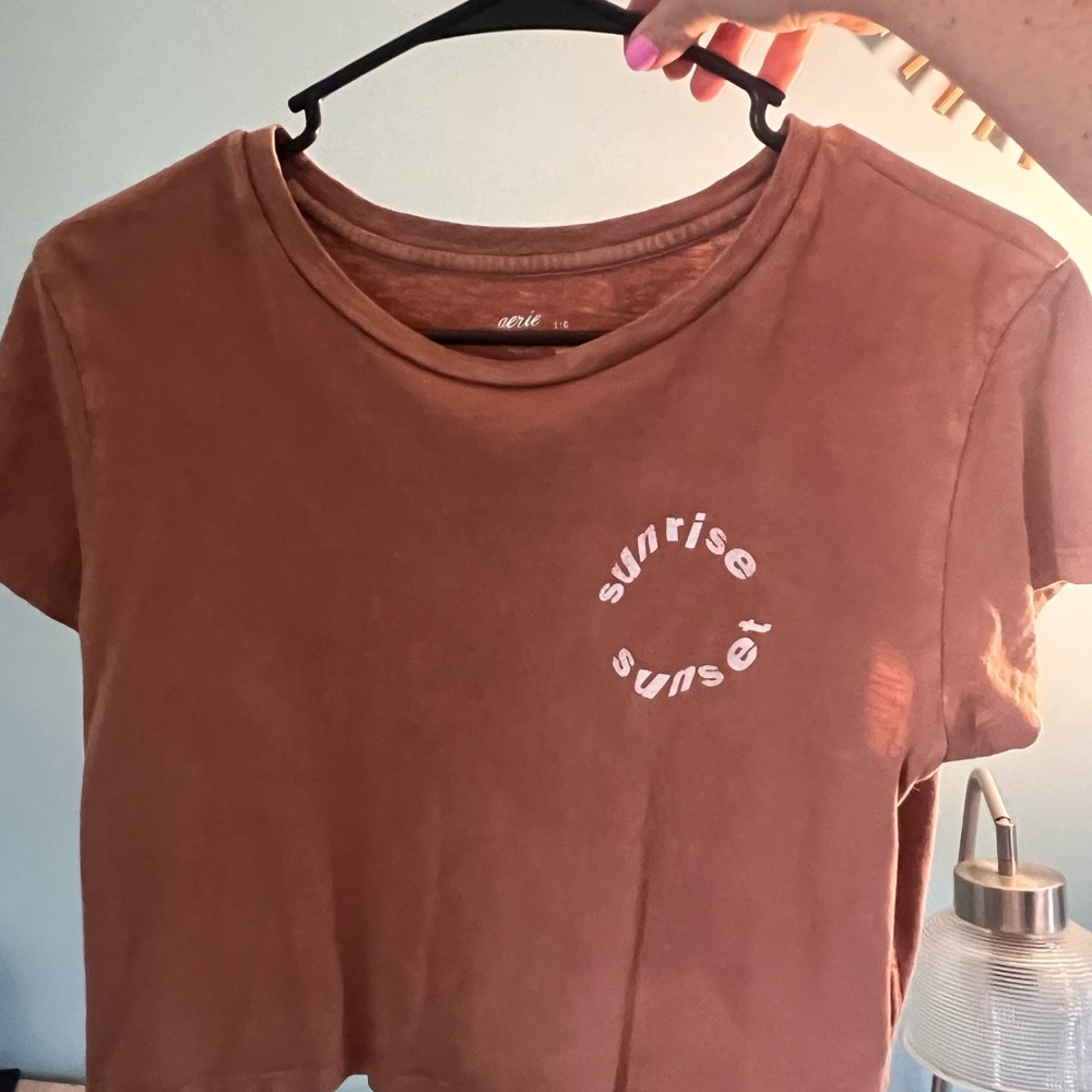 Aerie Tan Crop Top with Sunrise Sunset Print